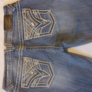 Vigoss The New York Embroidered Denim Blue Jean Capri with Gems 7/8